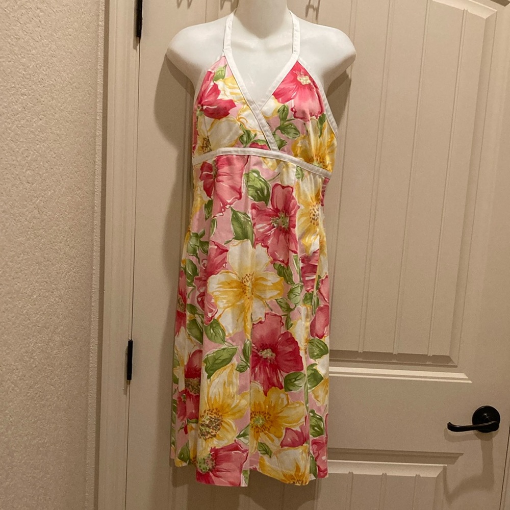 Spenser Jeremy Tropical Floral Print Halter Sundress Size 10 Zipper Back Closure